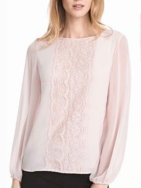 LIKE NEW White House Black Market Lace Trim Blouse